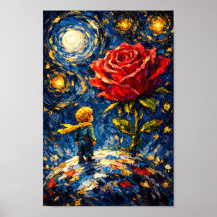 Poster Noite Estrelada Rosa Arte Pequeno Príncipe Pintura
