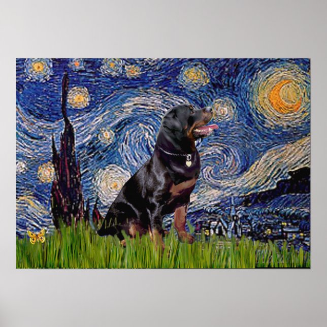 Pôster Noite Estrelada - Rottweiler (#6) (Frente)