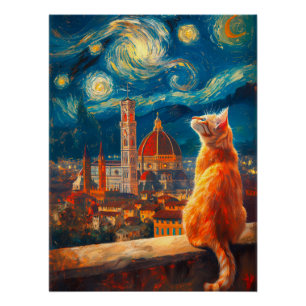 Pôster Noite Estrelada sobre Florença   Arte de Gato Lara