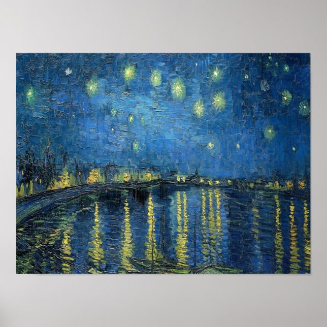 Poster Noite Estrelada sobre o Ródano de Van Gogh (Frente)
