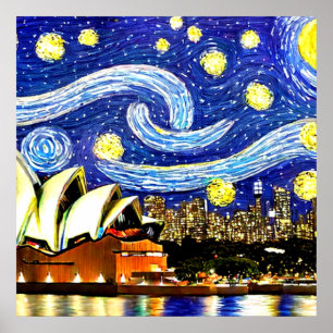 Poster Noite Estrelada Sydney Austrália Casa da Ópera