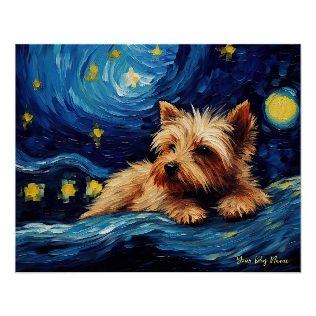 Pôster Noite estrelada - Yorkshire Terrier Dog 001 - Qia (Frente)