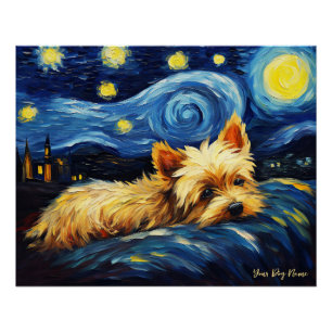 Pôster Noite estrelada - Yorkshire Terrier Dog 003 - Qia