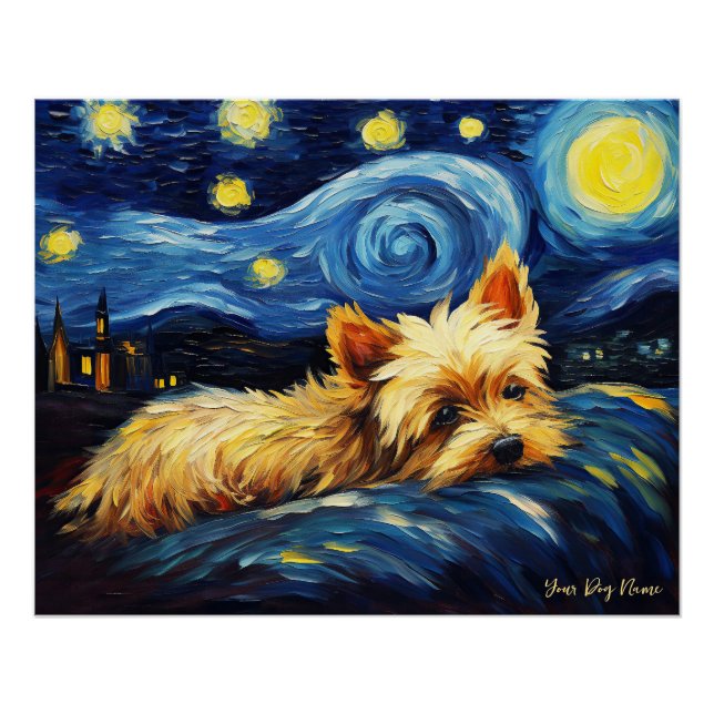 Pôster Noite estrelada - Yorkshire Terrier Dog 003 - Qia (Frente)