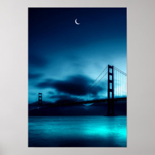 Poster Noite Mágica de Verão com Crescente e Ponte