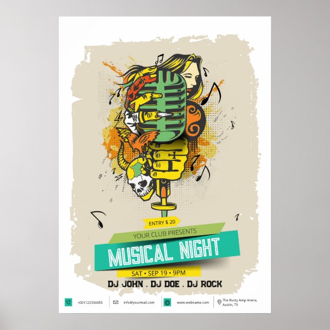 Poster Noite Musical - DJ & Club Art (Frente)