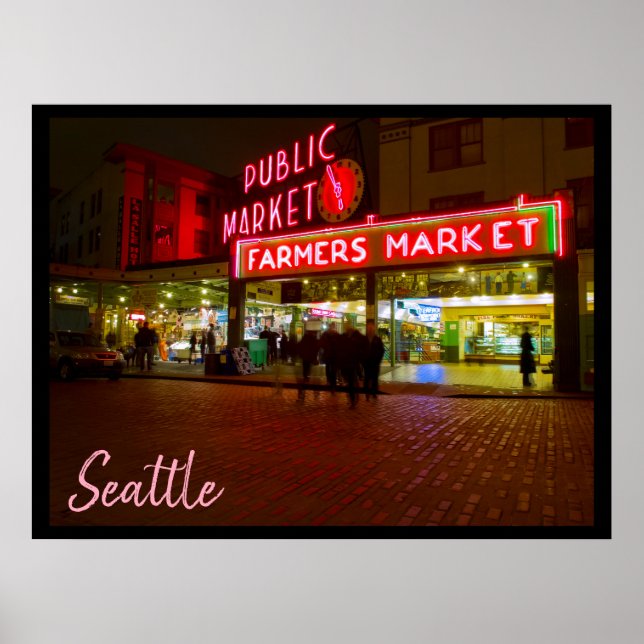Poster Noite no Mercado Público de Seattle (Frente)
