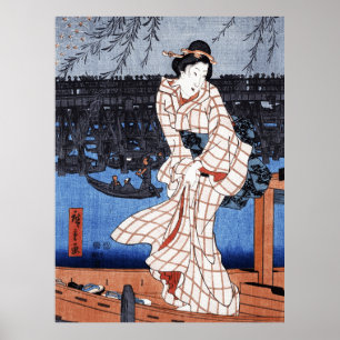 Poster Noite no rio por Utagawa Hiroshige