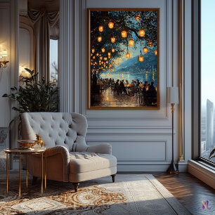 Poster Noite Romântica à Beira do Lago Estilo Impressioni