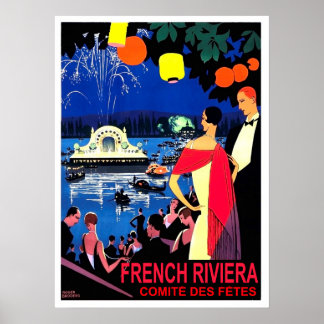 Poster Noite romântica na riviera francesa, viagens vinta