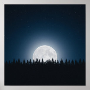 Poster Noite Silenciosa: Lua Cheia Acima da Silhueta da F