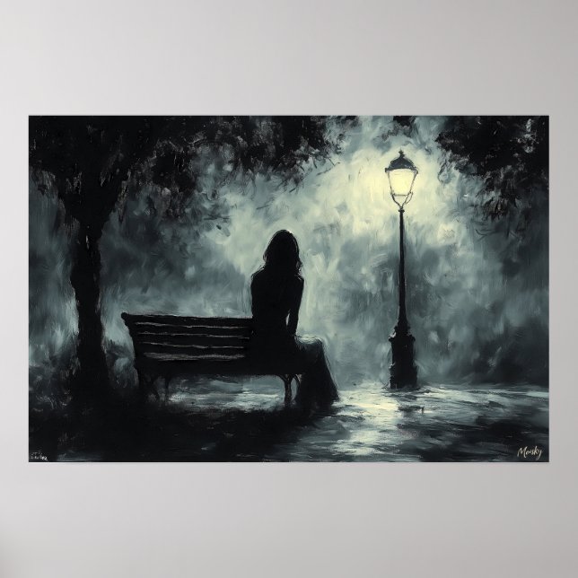 Poster Noite Solitária sob a Lâmpada da Rua (Frente)