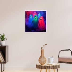 Poster Noite Spooky de Fantasmas Coloridos Design