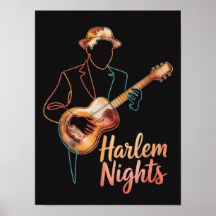 Poster Noites de Harlem Linha de Guitarra Arte
