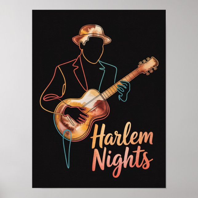 Poster Noites de Harlem Linha de Guitarra Arte (Frente)