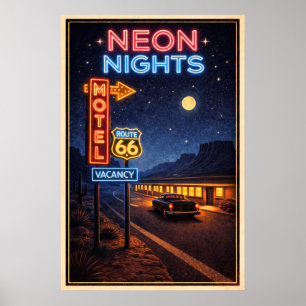 Poster Noites de Neon da Rota 66 Litografia