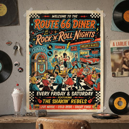 Poster Noites de Rock 'n' Roll no Restaurante da Rota 66 