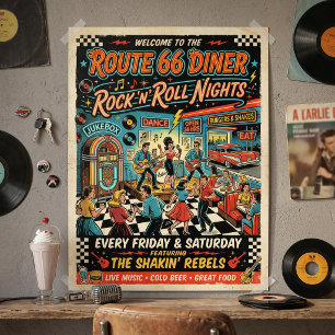 Poster Noites de Rock 'n' Roll no Restaurante da Rota 66 