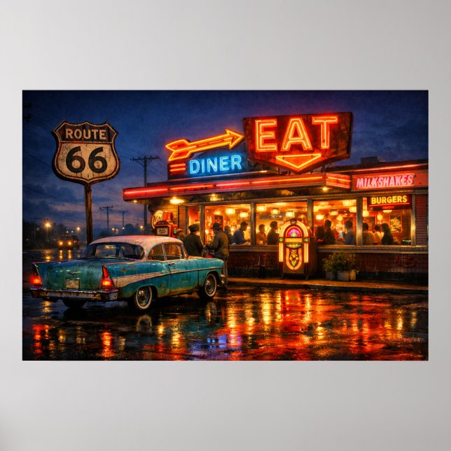 Poster Noites do Neon Diner na Rota 66 (Frente)