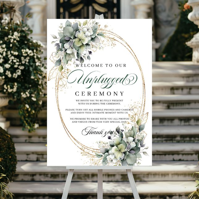 Poster Noiva Botânica Verde Empoeirada Cerimônia Desconec (Dusty Green Botanical Unplugged Ceremony Wedding Poster)