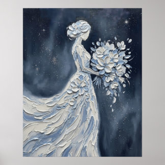 Poster Noiva Celestial Azul Impasto Silhueta
