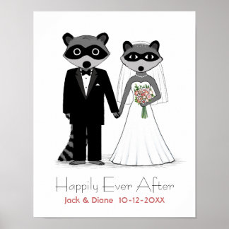 Poster Noiva de Casamento de Raccoons e noiva com Texto P