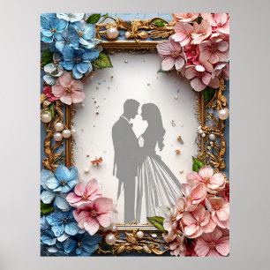 Poster Noiva e Noivo Silhueta Romântica Amor