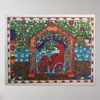 Poster noiva escolhida no palanquin no estilo Madhubani