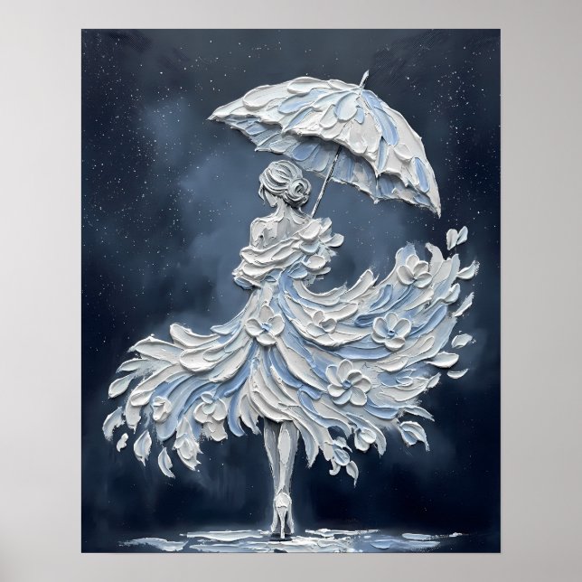 Poster Noiva Floral Impasto com Guarda-chuva (Frente)