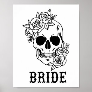 Poster Noiva Groom Floral Skull Halloween Casamento Bache