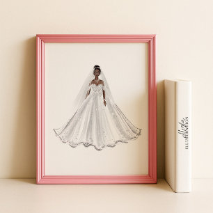 Poster Noiva negra, vestido branco, obra de arte, ilustra