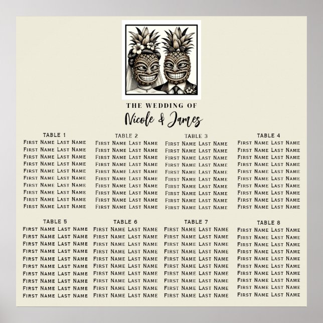 Poster Noiva & Noivo Assento de Tiki de Abacaxi Aloha Cas (Frente)