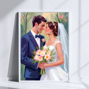 Poster Noiva & Noivo Recém-casados de Casamento Aquarel