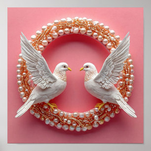 Poster Noivas Elegantes Pombo Símbolo de Amor Arte Românt