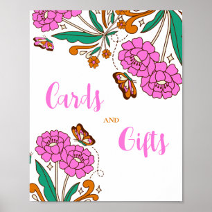 Poster Noivos Amantes de Borboletas Rosa Floral Script Co
