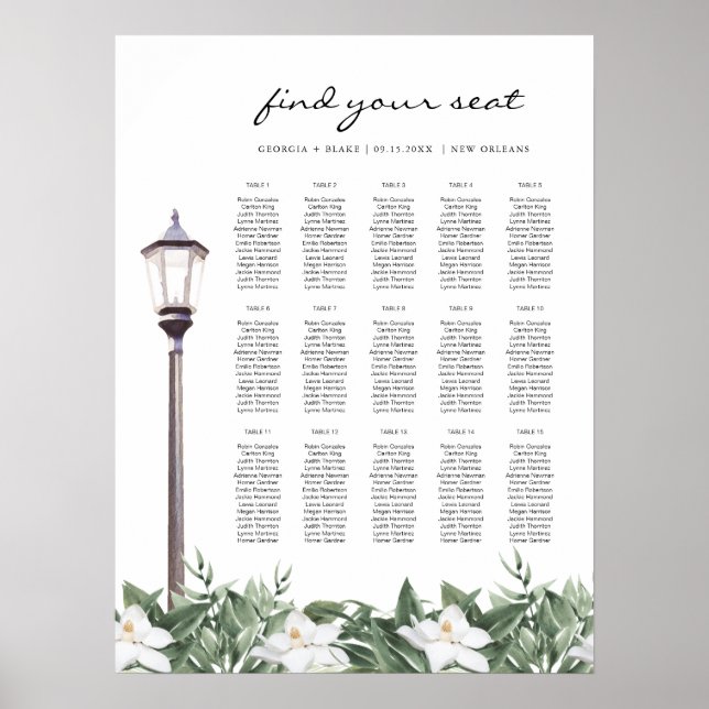 Poster NOLA | Assentos da Rua Nova Orleans Magnolia Bourb (Frente)