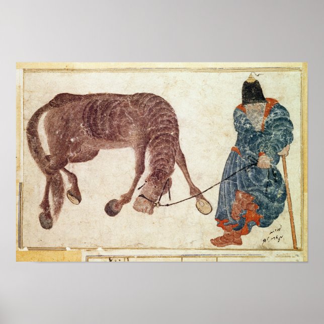 Pôster Nômade mongol levando seu cavalo para a água (Frente)