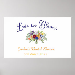 Poster nome chá de noiva blue boho love in Bloom retrô