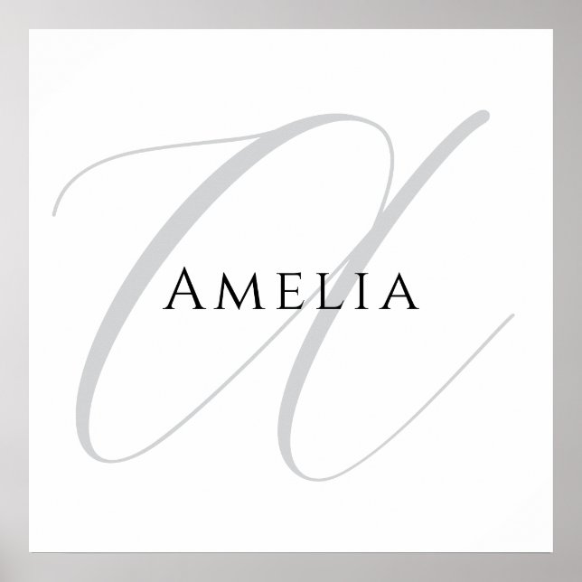 Poster Nome Chic Monograma Letra Inicial Caligrafia (Frente)