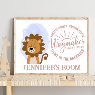 Poster Nome Christian Cute Baby Lion Cotação Bíblia