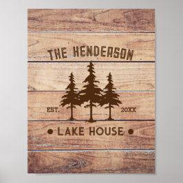 Poster Nome da família Lago House Pine Tree Personalizado
