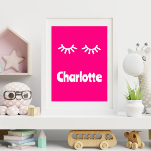 Poster Nome da Menina Cílios Rosa Sólido
