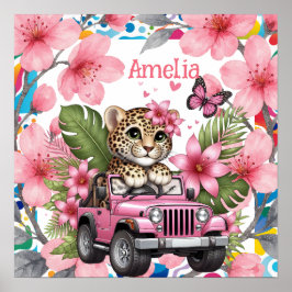Poster Nome das Crianças & Animais da Selva Floral Berçár