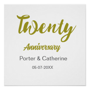 Pôster nome data aniversário vinte amarelo cinza casament