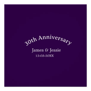 Pôster nome data do 30º aniversário de casamento roxo sim