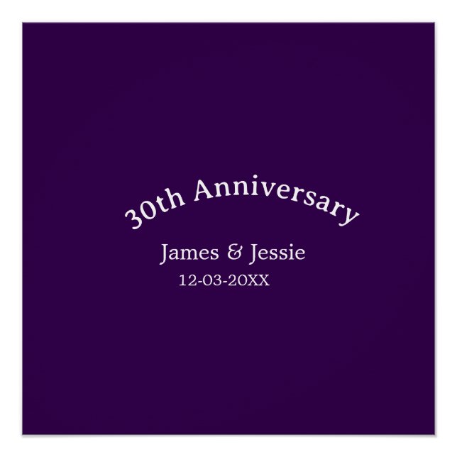 Pôster nome data do 30º aniversário de casamento roxo sim (Frente)