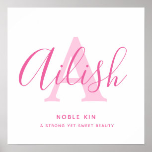 Poster Nome de ailish que significa tons de texto rosa pe