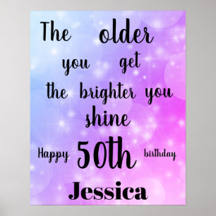 Poster Nome de aniversário de 50 anos de Purple Bonito