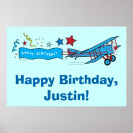 Poster Nome de Aniversário Feliz do Avião Personalizável