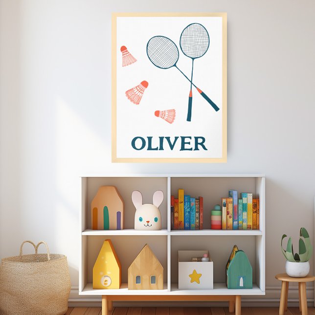 Poster NOME DE BEBÊ PERSONALIZADO Raquetas e Birdies de B (CUSTOM BABY NAME Badminton Racquets & Birdies Poster NURSERY KIDS ROOM PLAYROOM PERSONALIZE IT!)